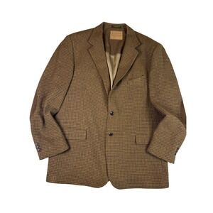 Pendleton Mens 46L Wool Blazer Brown Houndstooth Elbow Patches USA Sportcoat